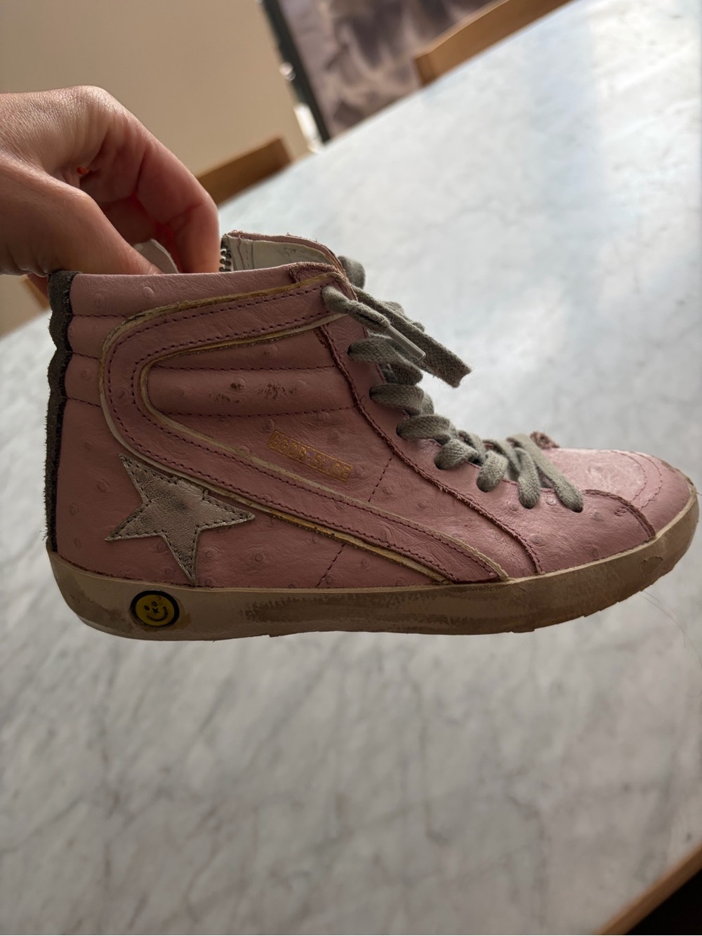 Golden Goose Kids Pink High-Top Sneakers with Silver Star